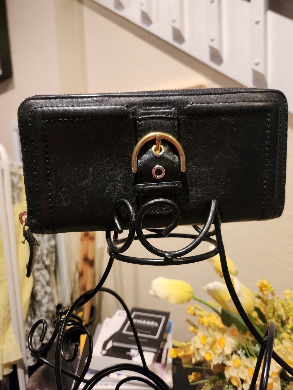 Coach Campbell Black Leather Zip Around Wallet